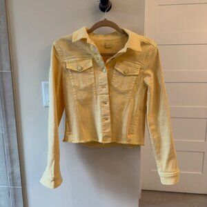 Ecru yellow denim jacket frayed hem Size S
